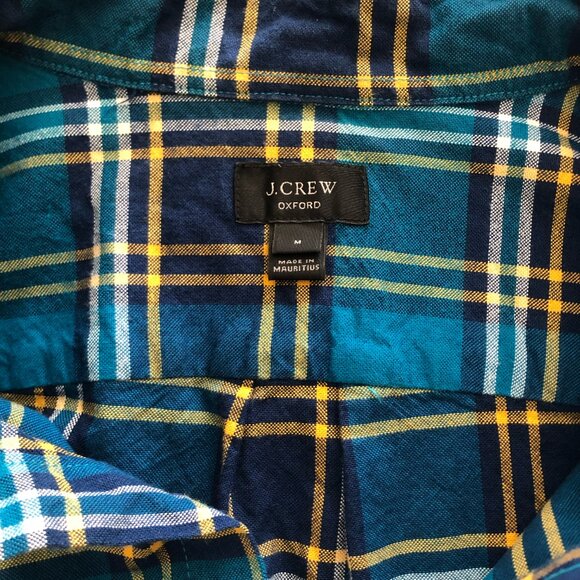 J. Crew Blue, Yellow, & White Plaid Oxford Shirt, Medium - Picture 3 of 8
